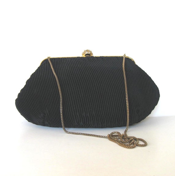 SALE, Vintage ADG Black Shirred Fabric Purse with… - image 1