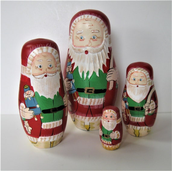 vintage wooden santa nesting dolls