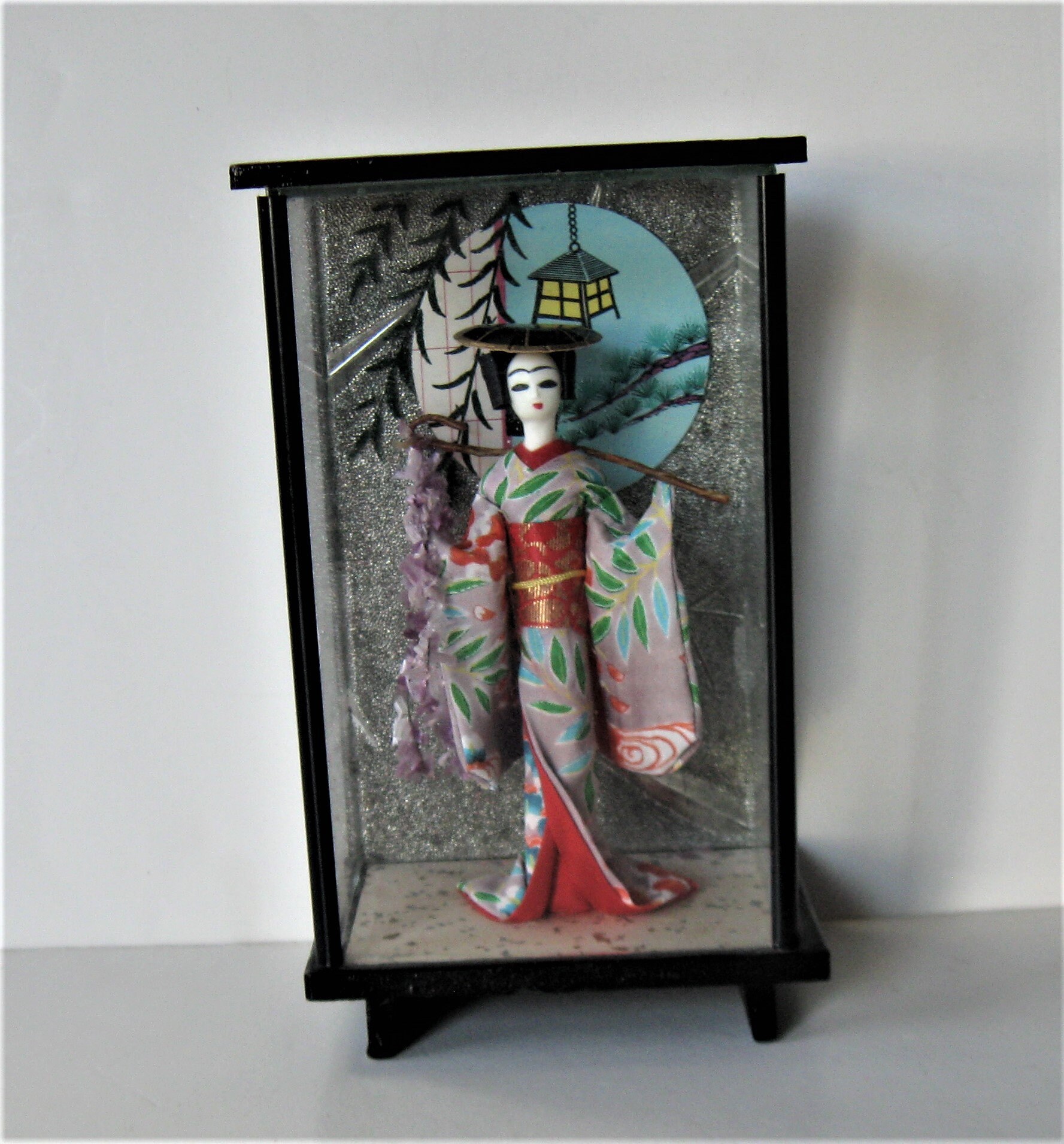 Vintage Japanese doll in glass case 4 x 7 silk Etsy