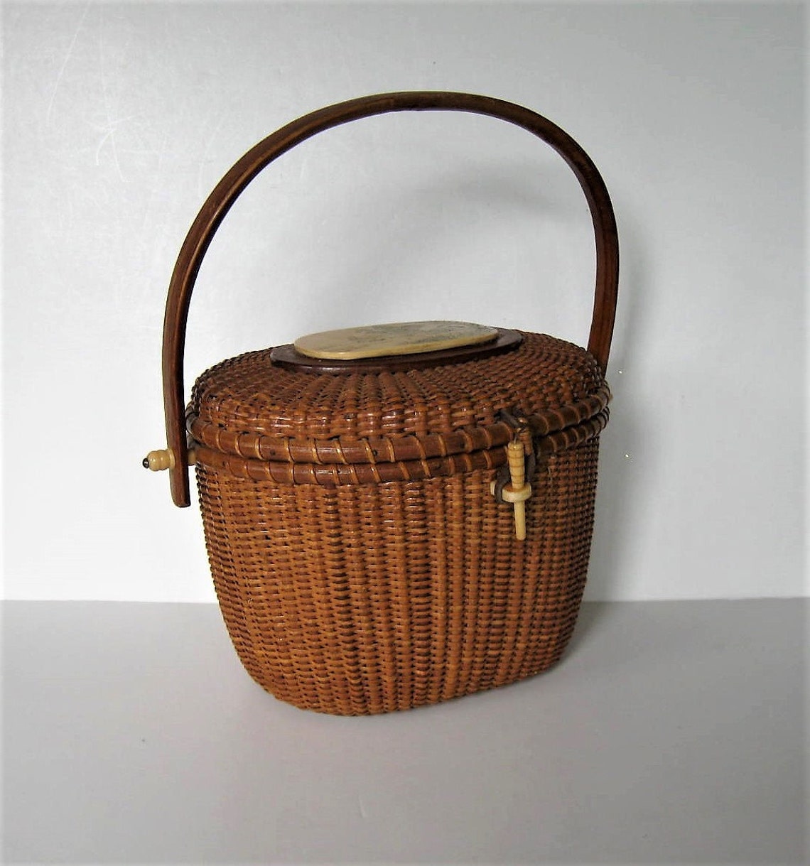 SALE Vintage Farnum Nantucket basket purse 70's Signed Etsy