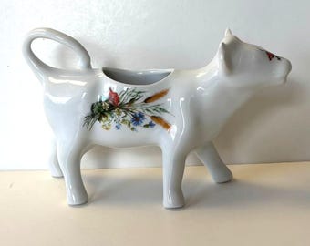 Vintage French ceramic Cow Creamer, BIA Cordon Bleu Field Flower pattern