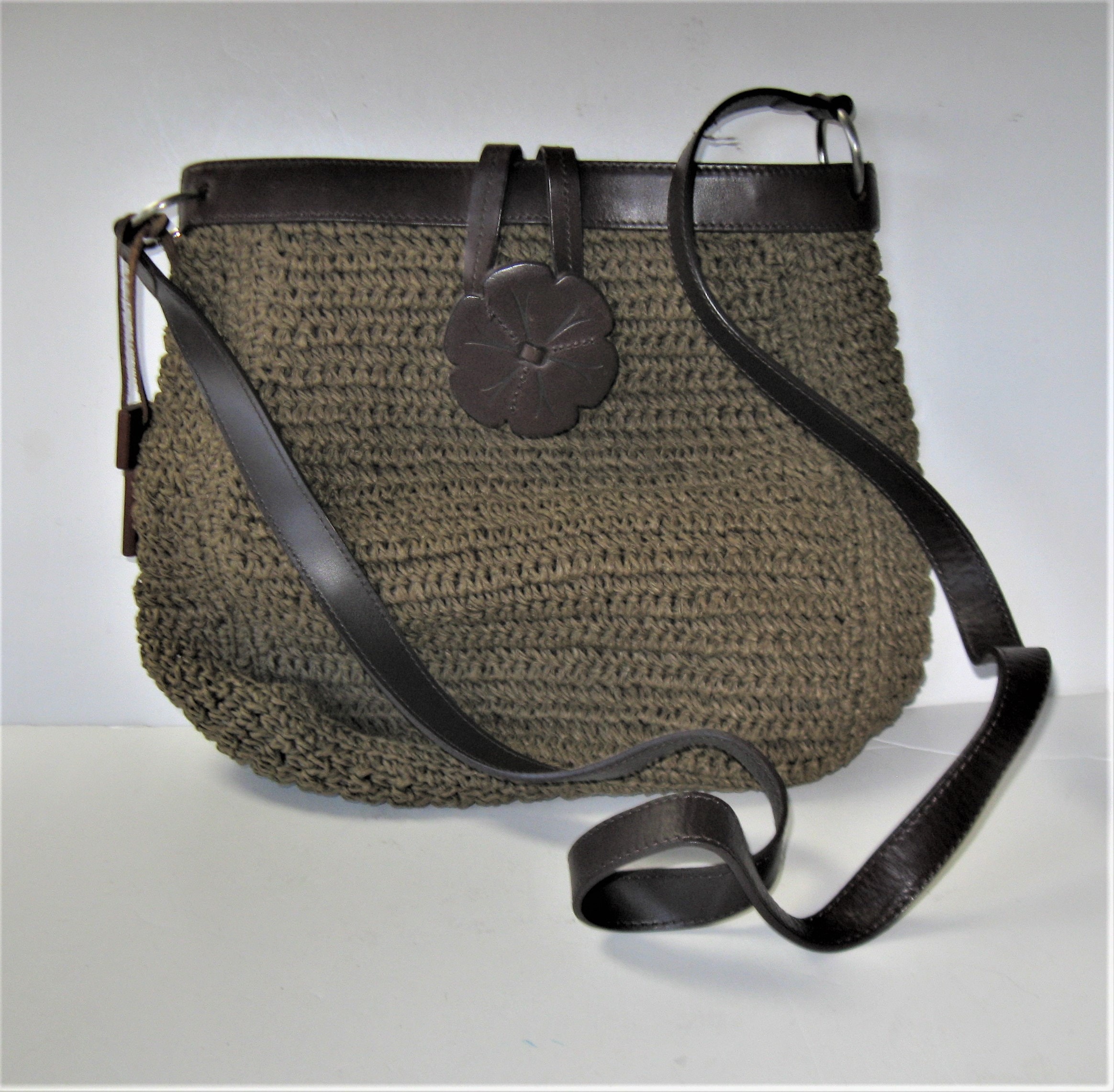 Fossil Handbag Purse 78082 Wood Ring Handle Straw Weave Detachable Strap  Stripes
