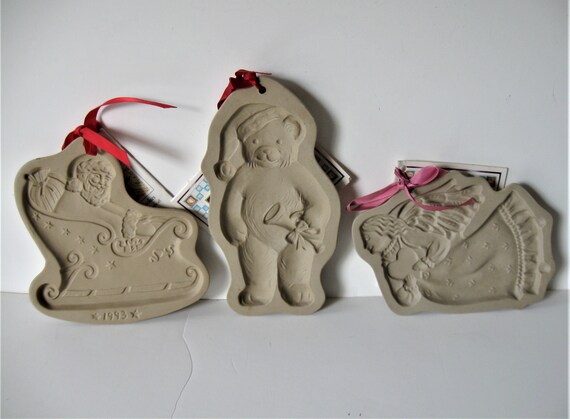 SALE 3 Vintage Brown Bag Cookie Art Ceramic Molds 8 Tall Santa