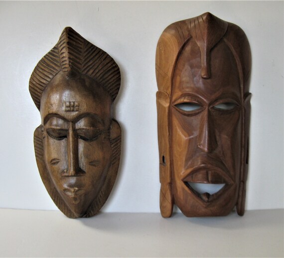 African Decor Hang Tiki Turtle Mask Tribal Hand Carved Paint Craft Wood Bali Art