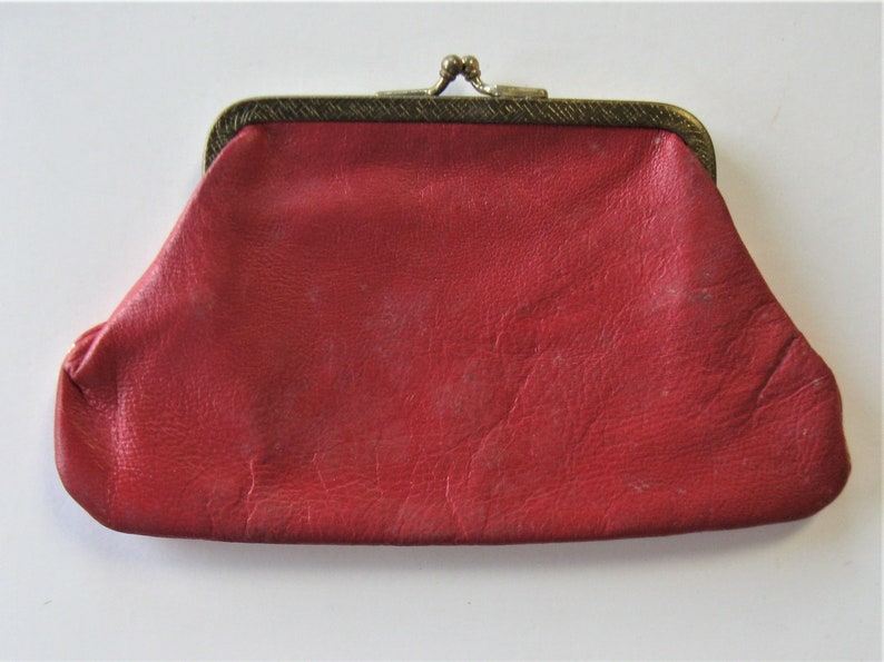 Florentine wallet gift idea gold stamped Fleur de Lis design Vintage gold stamped red Italian leather coin purse 6 12 x 4 kiss lock
