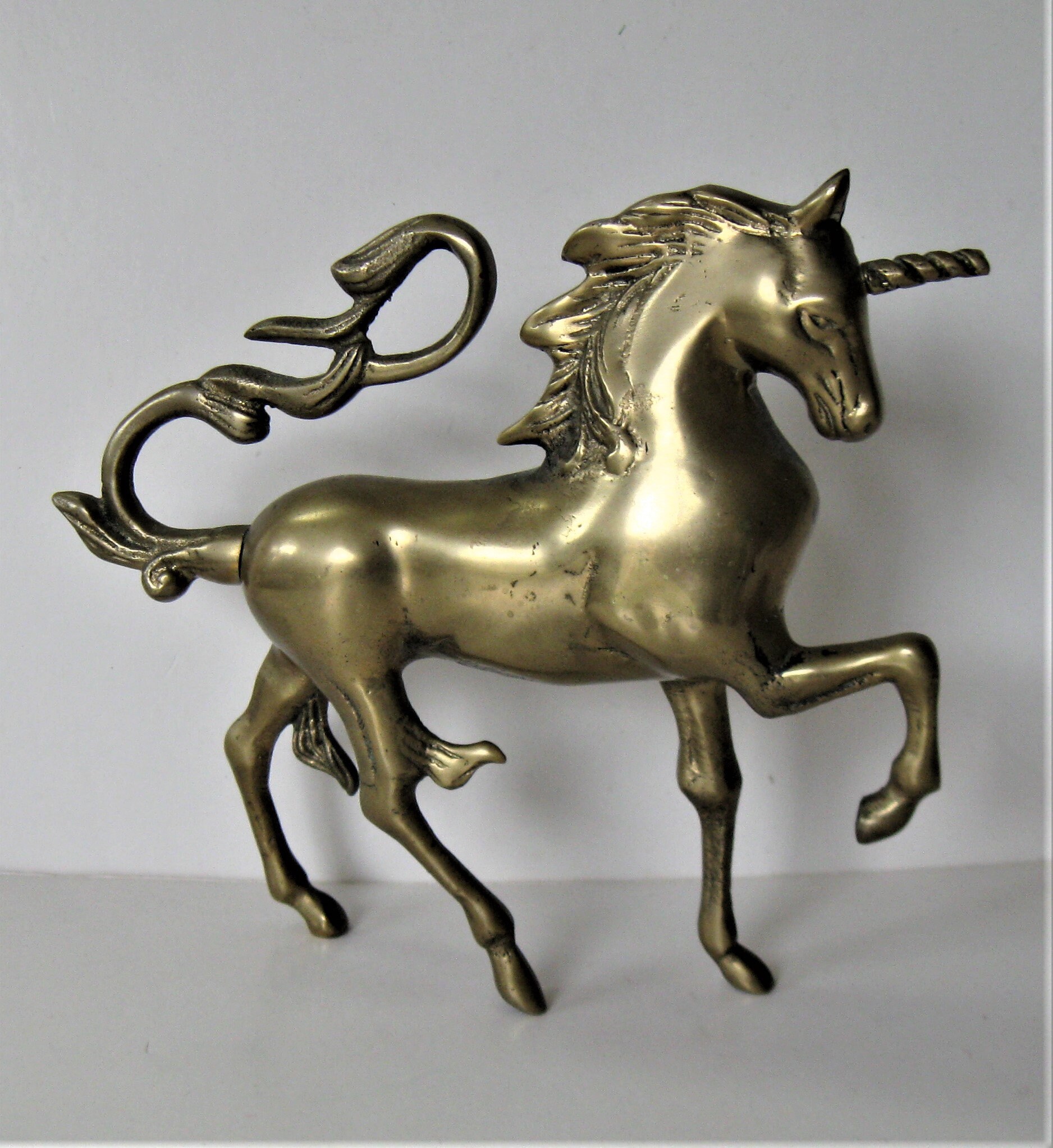Large vintage solid brass Unicorn 8 x 7 gold Etsy