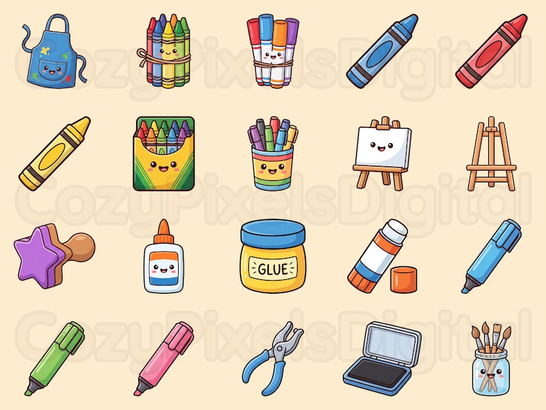 Art Class Clipart Bundle, 40 Transparent Pngs, School Supplies Digital ...