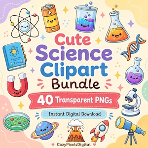 Science Clipart Bundle, 40 Transparent PNGs, STEM Digital Graphics (Digital Download)