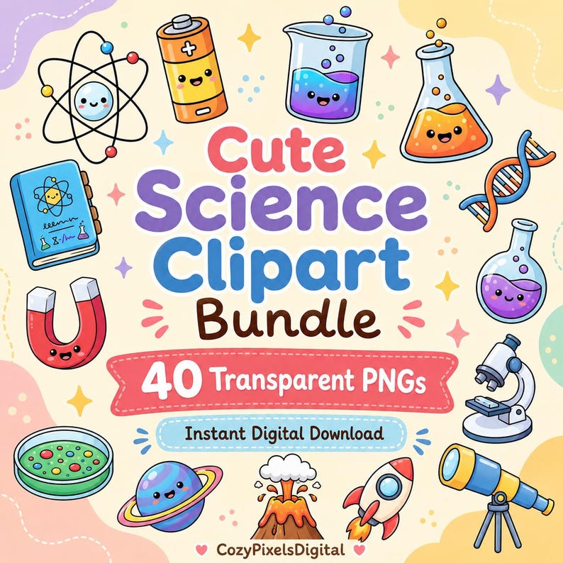 Science Clipart Bundle, 40 Transparent Pngs, STEM Digital Graphics ...