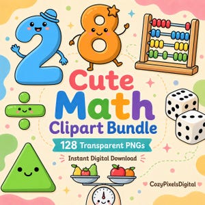Math Clipart Bundle, Numbers Shapes PNGs (Digital Download)