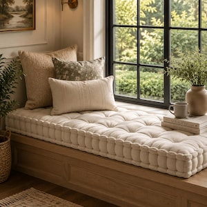 Custom Tufted Cushion, Indoor Bench, Window Seat, Handmade Comfort