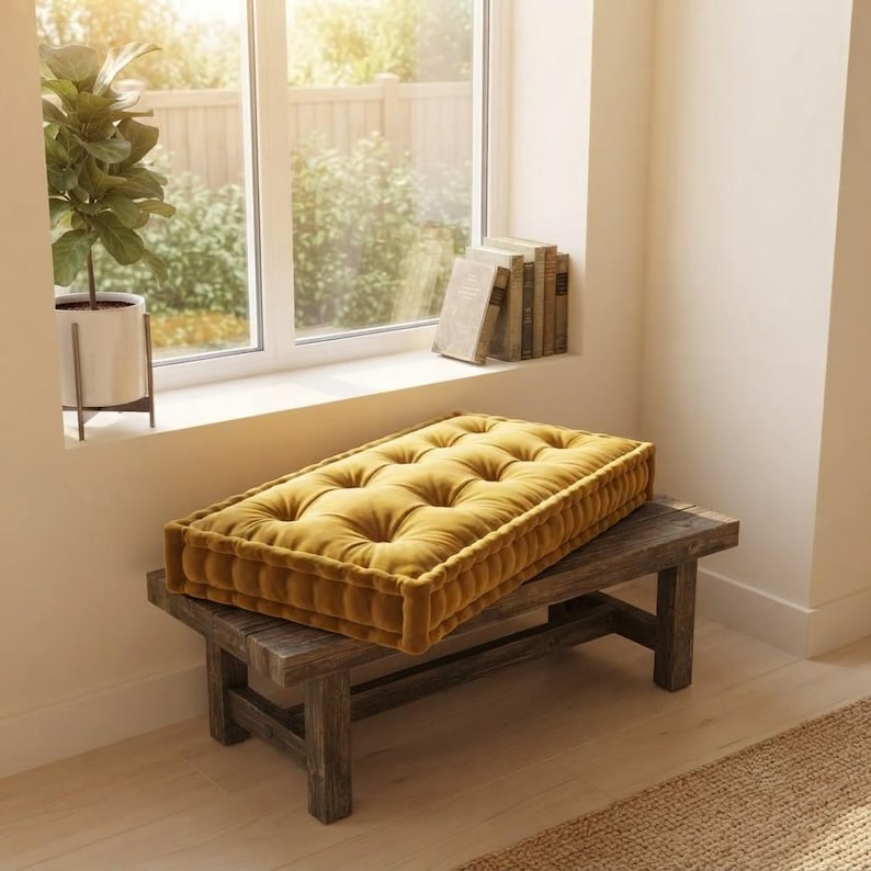 Custom Velvet Mudroom Bench Cushion, Waterproof Entryway Seat Pad (made ...