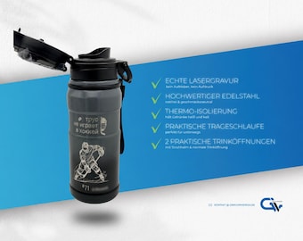 hochwertige Sportflasche aus Edelstahl, echte Lasergravur, geschmacksneutral