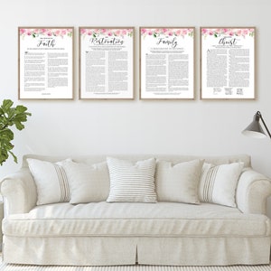 NEW LDS Floral Quad Set of 4 | The Restoration | Family Proclamation | Living Christ | Articles of Faith | LDS Wall Art Floral Watercolor