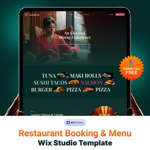 レストランのテーブル予約とメニューのWix Studioテンプレート｜モダンなレストランウェブサイト｜Lumière