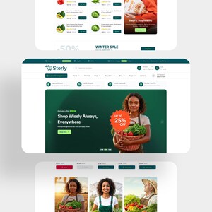 Puede incluir: Una interfaz digital para un sitio web de comercio electr&oacute;nico llamado Storly, que presenta una barra de navegaci&oacute;n, un campo de b&uacute;squeda y una secci&oacute;n principal con un banner promocional. El dise&ntilde;o incluye listados de productos.