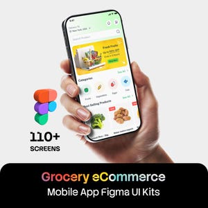 Könnte beinhalten: Ein Smartphone, das die Benutzeroberfläche einer mobilen E-Commerce-App für Lebensmittel anzeigt, mit Suchleiste, Kategorie-Symbolen für Obst, Gemüse, Eier und Fisch sowie einer Liste der meistverkauften Produkte und einem Werbebanner.