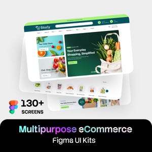 May include: A digital interface design for an online grocery store named Storly, featuring a navigation bar, search field, and product categories. The layout includes promotional banners with fresh produce and the text Your Daily Store and Your Everyday Shopping, Simplified.