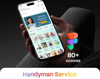 Kit de interfaz de usuario para aplicación móvil de servicios de reparaciones a domicilio en Figma (más de 80 pantallas)