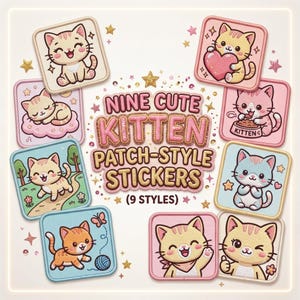 9 Cute Kitten Patch-Style Stickers!!
