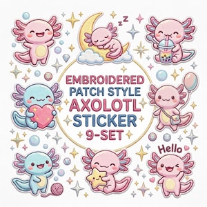 Embroidered Patch Style Axolotl Sticker 9 SET