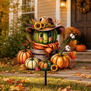 Cactus Patch Metal Sign, Happy Halloween Yard Sign, Thanksgiving Metal Garden Decor, Fall Outdoor Decoration