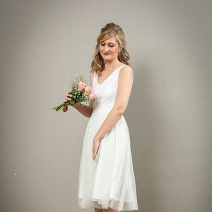 Short romantic wedding dress with back neckline and tulle skirt - Milena