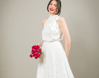 Bridal skirt in cream white with floral overskirt - Aurelie