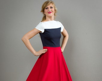 Dress "Betty", with a round skirt and elegant neckline