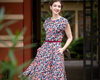 Buntes Midi Kleid mit Faltenrock - Mathilda