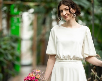 Blouse de mariage élégante à manches bouffantes -LUISA Lyocell