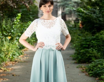 Bridal skirt with pockets and pleats in sage green - Valerie