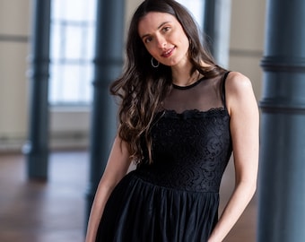 Festive black dress with tulle skirt