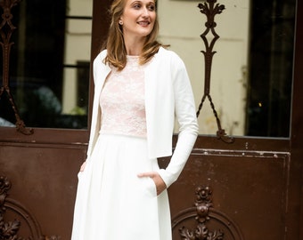 Bridal skirt with pockets and folds in cream white - Valerie