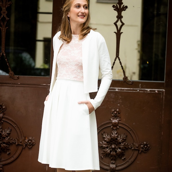 Bridal skirt with pockets and folds in cream white - Valerie