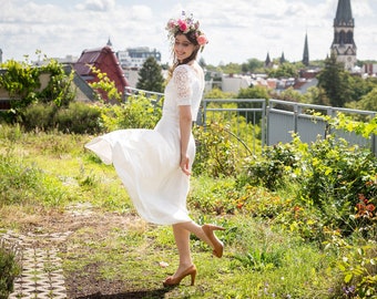 Jupe de mariée midi swinging blanc cassé - JOY