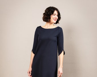 Short, simple A-line dress Charlotta in dark blue