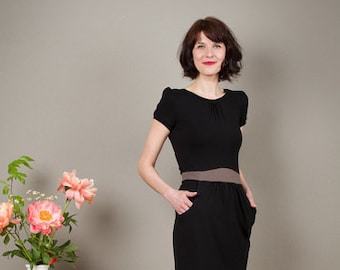Black fitted jersey dress with pockets - Nele