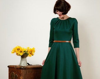 Dark green dress with circle skirt - Luzia