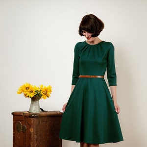 Dark green dress with circle skirt - Luzia