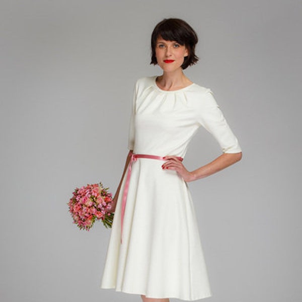 Short, simple wedding dress "Luzia" with plate skirt in cream white