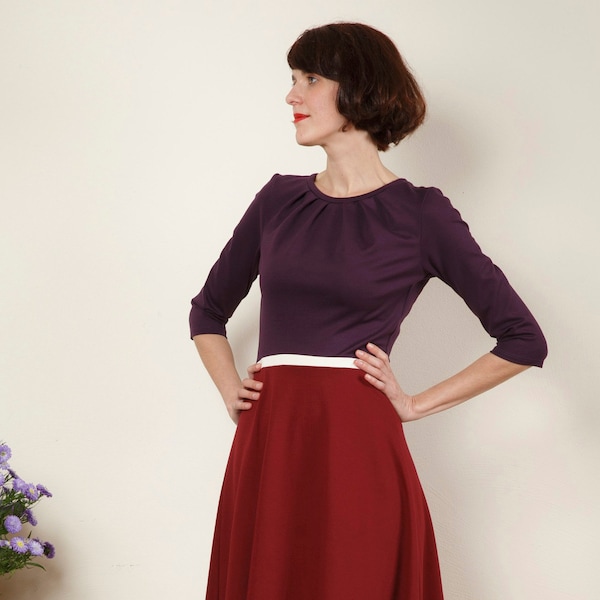 Kleid mit Tellerrock in violett und bordeaux - Luzia