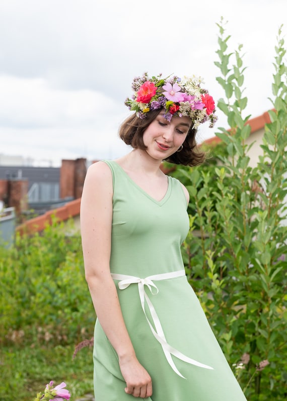 Jurk achterhalslijn en plaatrok in pastelgroen Maya - Etsy België