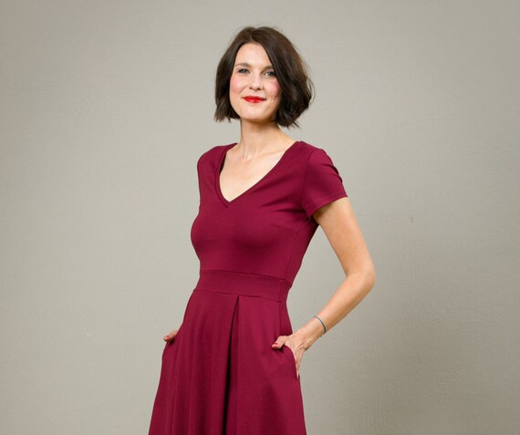 ladies red midi dress