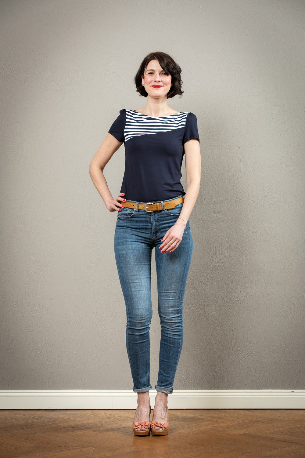 クロスしたサブマリンネックラインのマリンシャツ Goya - Etsy 日本