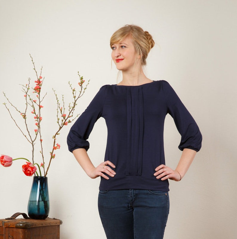 Shirt Melody with pleated front in dark blue