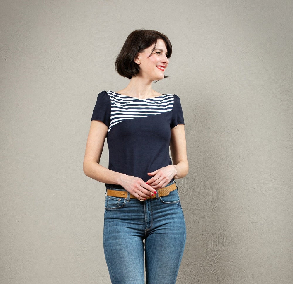 クロスしたサブマリンネックラインのマリンシャツ Goya - Etsy 日本