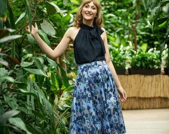 Cotton skirt with pockets in BLUE GARDEN - Livia