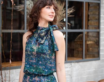 Shirt "Nina" with bow collar in light blue metallic