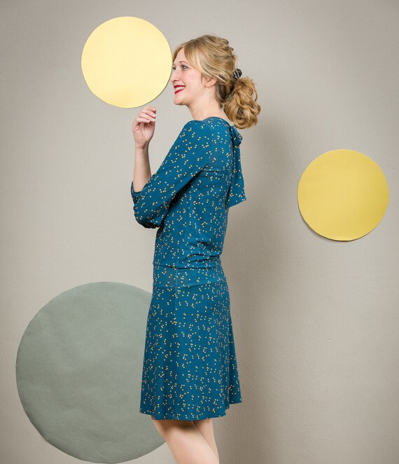Jersey Dress With Back Bow and Hip Skirt in Petrol-coloured - Etsy Canada